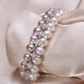 New Design Pearl Bracelet 8-9mm AAA Near Round Double Rows Sterling Silver Mixed Color Pearl Bracelet